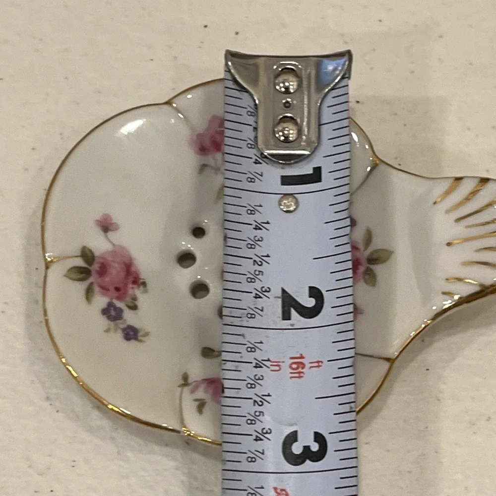 Small Bone China Tea Strainer Crown Staffordshire England Pink Roses Unmarked